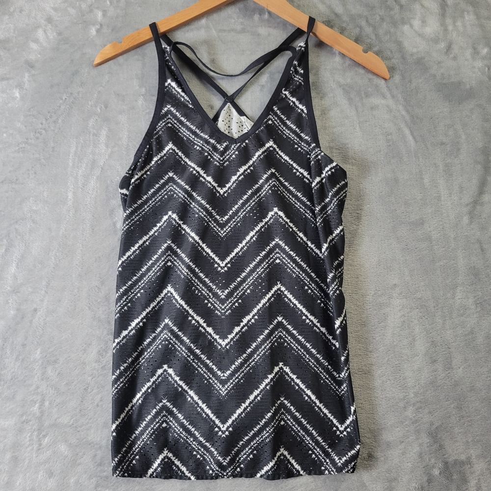 Athleta Chi Tank Top Small Black White Chevron Zig Zag Strappy Racerback